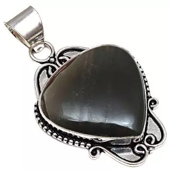Подвеска с черным обседианом, драгоценный камень, подарок для нее, серебряные украшения 2,25 дюйма