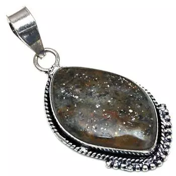 Подвеска с черным рутиловым драгоценным камнем в подарок для нее, серебряное ювелирное изделие 1,75