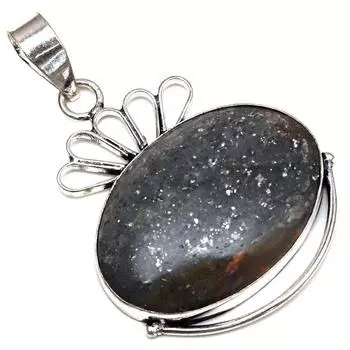 Подвеска с черным рутиловым драгоценным камнем в подарок для нее, серебряное ювелирное изделие 1,75