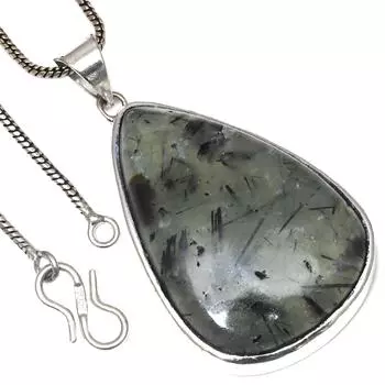 Подвеска с черным рутиловым камнем ко Дню святого Валентина, этническое серебряное украшение 2 дюйма