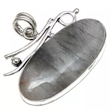 Подвеска с черным рутиловым камнем, подарок на День матери, серебряное украшение 1,25 дюйма