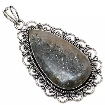 Подвеска с черным рутиловым камнем, подарок на День матери, серебряное украшение 2,5 дюйма