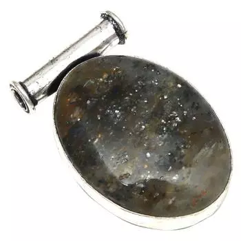 Подвеска с черным рутиловым камнем, подарок на День матери, серебряное украшение 1,5 дюйма