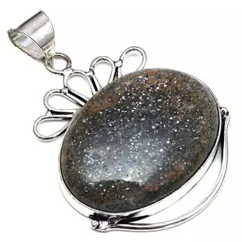 Подвеска с черным рутиловым камнем, подарок на День матери, серебряное украшение, 2 дюйма