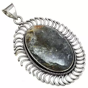 Подвеска с черным рутиловым камнем, подарок на День матери, серебряное украшение 2,5 дюйма