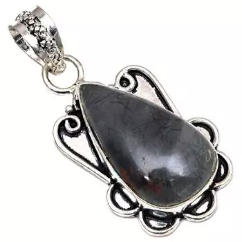 Подвеска с черным рутиловым камнем в подарок для нее, серебряное украшение 2 дюйма