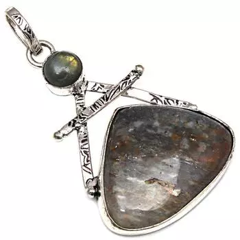 Подвеска с черным рутиловым камнем в подарок для нее, серебряное украшение 2 дюйма