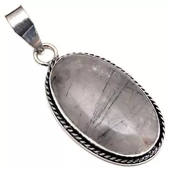 Подвеска с черным рутиловым камнем в подарок для нее, серебряное украшение 2 дюйма