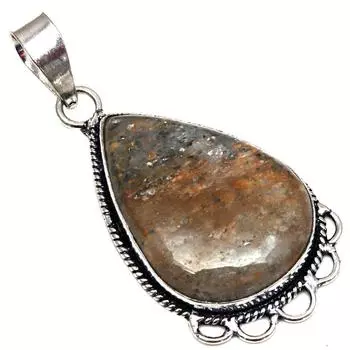 Подвеска с черным рутиловым камнем в подарок для нее, серебряное украшение 2 дюйма