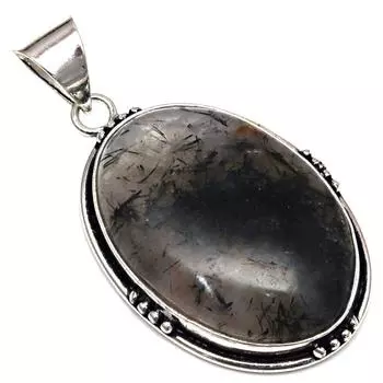 Подвеска с черным рутиловым камнем в подарок для нее, серебряное украшение 2 дюйма