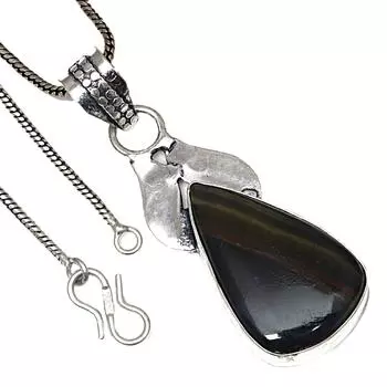 Подвеска с черным тигровым глазом, этническое серебряное украшение на День святого Валентина, 2 дюйма