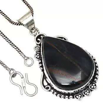 Подвеска с черным тигровым глазом, этническое серебряное украшение на День святого Валентина, 2 дюйма