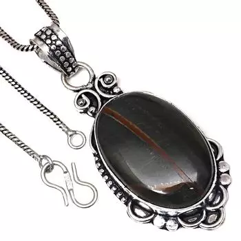 Подвеска с черным тигровым глазом, серебряное украшение в подарок на День святого Валентина, 2,5 дюйма