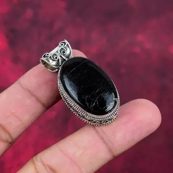 Подвеска с черным турмалином, драгоценный камень, кулон из цельного серебра 925 пробы, потрясающая подвеска ручной работы 1.65 Inches чёрный