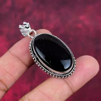Подвеска с черным турмалином, драгоценный камень, кулон из цельного серебра 925 пробы, потрясающая подвеска ручной работы