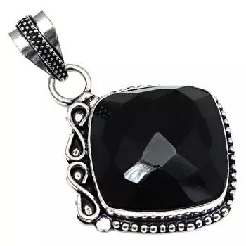 Подвеска с черными камнями-позвоночниками, подарок для нее, серебряные украшения 1,75 дюйма