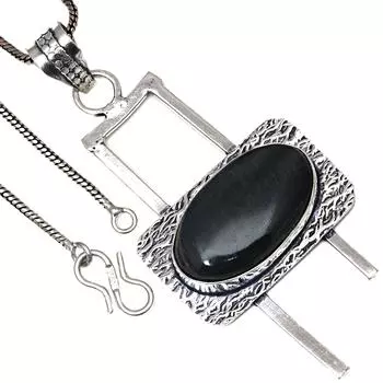 Подвеска с черными спинальными камнями, этническое серебряное украшение на День святого Валентина, 2 дюйма
