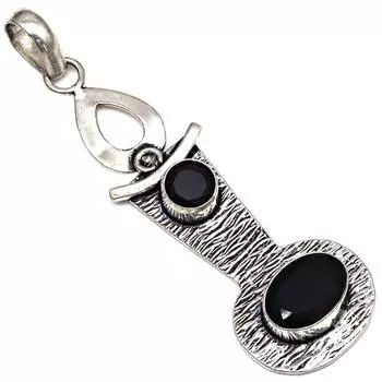 Подвеска с черными спинальными камнями, подарок для нее, серебряные украшения 2,75 дюйма