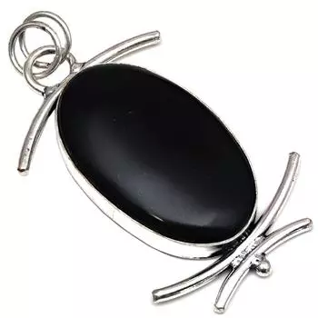 Подвеска с черными спинальными камнями, подарок для нее, серебряные украшения 2,5 дюйма