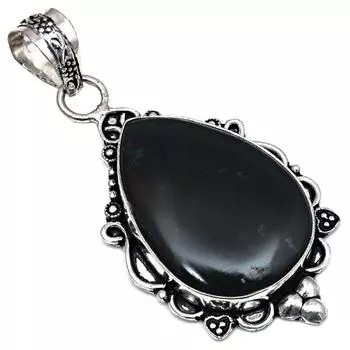 Подвеска с черными спинальными камнями, подарок для нее, серебряные украшения 2,5 дюйма