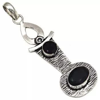 Подвеска с черными спинальными камнями, подарок для нее, серебряные украшения 2,75 дюйма