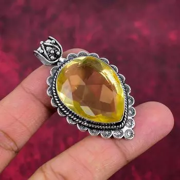 Подвеска с цитрином, 925 пробы, кулон из цельного серебра, ювелирные изделия ручной работы с драгоценными камнями, подарки для жены, абсолютно новый кулон 2.20 Inches жёлтый