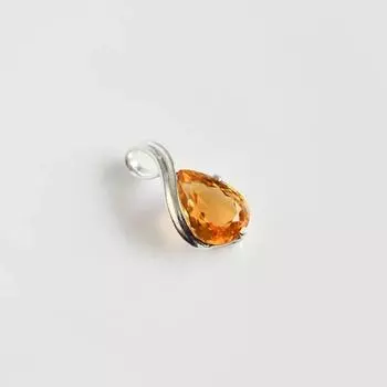 Подвеска с цитрином грушевидной огранки, эффектное колье с желтым цитрином, натуральный драгоценный камень,