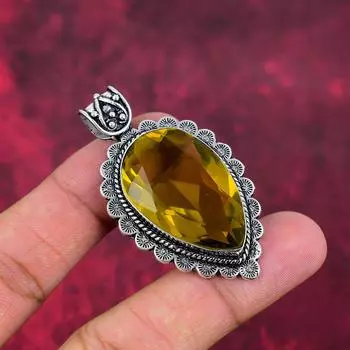 Подвеска с цитрином, подвеска из цельного серебра 925 пробы, подвеска ручной работы с драгоценными камнями, подарки для жены, абсолютно новая подвеска 2.20 Inches жёлтый
