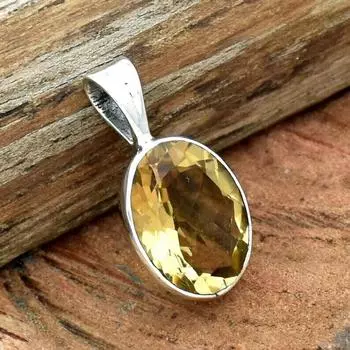 Подвеска с цитрином, подвеска из стерлингового серебра 925 пробы, подвеска с кристаллами, эффектный кулон