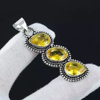 Подвеска с цитрином, Подвеска из стерлингового серебра 925 пробы с драгоценными камнями, Ювелирные изделия с цитрином, Подарки ручной работы, Ювелирные изделия ручной работы для подарков, Ювелирные изделия для нее 2.55 жёлтый