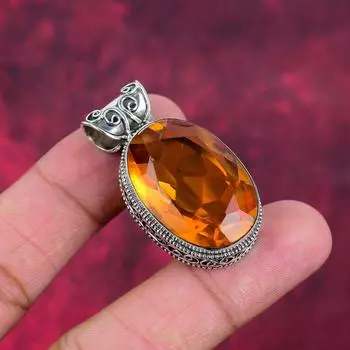 Подвеска с цитрином, ювелирное изделие из цельного серебра 925 пробы с драгоценными камнями, подвеска ручной работы, на День памяти 1.69 Inches жёлтый