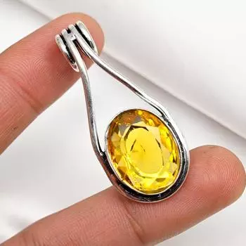 Подвеска с цитрином, ювелирные изделия из драгоценного камня, кулон из стерлингового серебра 925 пробы, ювелирное изделие ручной работы, кулон с камнем по дате рождения, подарок для него 1.85 Inches жёлтый