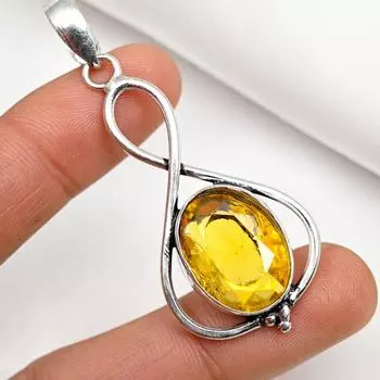 Подвеска с цитрином, ювелирные изделия из драгоценного камня, кулон из стерлингового серебра 925 пробы, ювелирное изделие ручной работы, кулон с камнем по дате рождения, подарок для него 2.48 Inches жёлтый