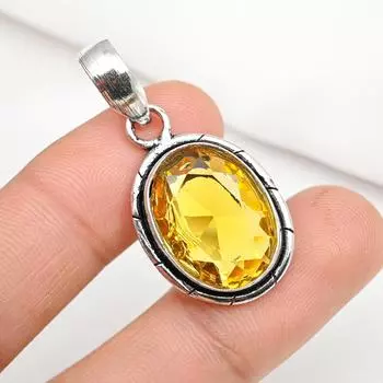 Подвеска с цитрином, ювелирные изделия из драгоценного камня, кулон из стерлингового серебра 925 пробы, ювелирное изделие ручной работы, кулон с камнем по дате рождения, подарок для него 1.57 Inches жёлтый