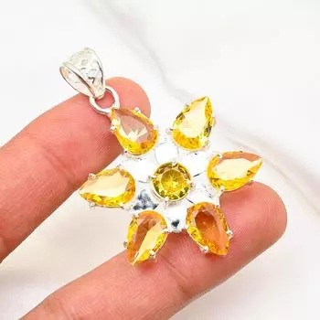 Подвеска с цитрином, ювелирные изделия из драгоценного камня, кулон из стерлингового серебра 925 пробы, ювелирное изделие ручной работы, кулон с камнем по дате рождения, подарок для него 1.96 Inches жёлтый