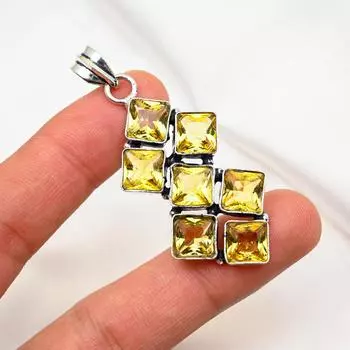 Подвеска с цитрином, ювелирные изделия из драгоценного камня, кулон из стерлингового серебра 925 пробы, ювелирное изделие ручной работы, кулон с камнем по дате рождения, подарок для него 1.96 Inches жёлтый