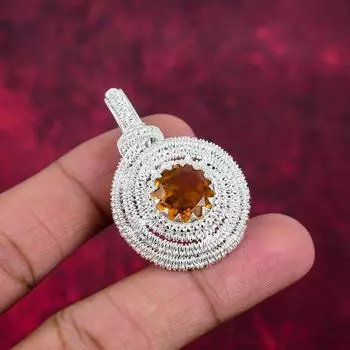 Подвеска с цитрином, ювелирные изделия из проволочной обмотки, подвеска ручной работы, на День Благодарения 1.88 Inches жёлтый