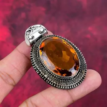 Подвеска с цитрином, ювелирные изделия из стерлингового серебра 925 пробы с драгоценными камнями, подвеска ручной работы, на День Благодарения 2.36 Inches жёлтый