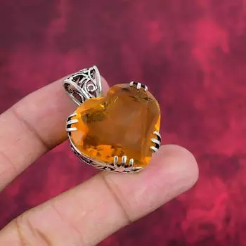 Подвеска с цитрином, ювелирные изделия из стерлингового серебра 925 пробы с драгоценными камнями, подвеска ручной работы, на День Благодарения 1.42 Inches жёлтый