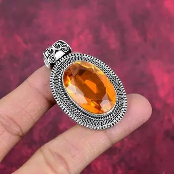 Подвеска с цитрином, ювелирные изделия из стерлингового серебра 925 пробы с драгоценными камнями, подвеска ручной работы, на День Благодарения 2.04 Inches жёлтый