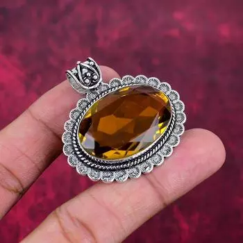 Подвеска с цитрином, ювелирные изделия из стерлингового серебра 925 пробы с драгоценными камнями, подвеска ручной работы, на День Благодарения 1.77 Inches жёлтый