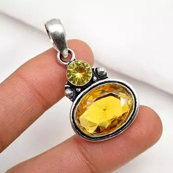 Подвеска с цитрином, ювелирные изделия из стерлингового серебра 925 пробы с драгоценными камнями, подвеска ручной работы, на День Благодарения 1.73 Inches жёлтый