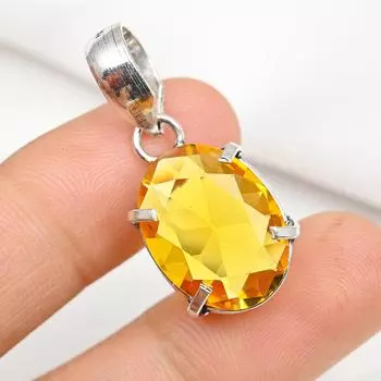 Подвеска с цитрином, ювелирные изделия из стерлингового серебра 925 пробы с драгоценными камнями, подвеска ручной работы, на День Благодарения 1.37 Inches жёлтый