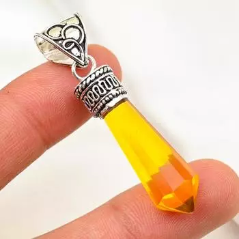 Подвеска с цитрином, ювелирные изделия из стерлингового серебра 925 пробы с драгоценными камнями, подвеска ручной работы, на День Благодарения 1.96 Inches жёлтый
