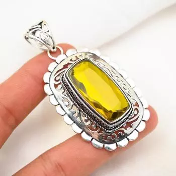 Подвеска с цитрином, ювелирные изделия из стерлингового серебра 925 пробы с драгоценными камнями, подвеска ручной работы, на День Благодарения 2.67 Inches жёлтый