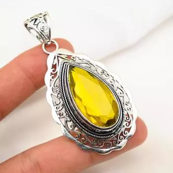 Подвеска с цитрином, ювелирные изделия из стерлингового серебра 925 пробы с драгоценными камнями, подвеска ручной работы, на День Благодарения 2.75 Inches жёлтый