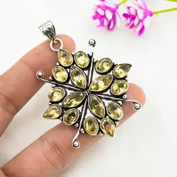 Подвеска с цитрином, ювелирные изделия из стерлингового серебра 925 пробы с драгоценными камнями, подвеска ручной работы, на День Благодарения 2.55 Inches жёлтый