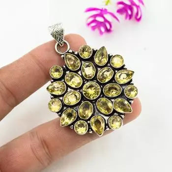 Подвеска с цитрином, ювелирные изделия из стерлингового серебра 925 пробы с драгоценными камнями, подвеска ручной работы, на День Благодарения 2.55 Inches жёлтый