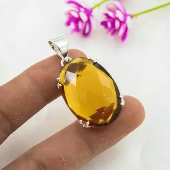 Подвеска с цитрином, ювелирные изделия из стерлингового серебра 925 пробы с драгоценными камнями, подвеска ручной работы, на День Благодарения 1.73 Inches коричневый