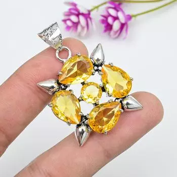 Подвеска с цитрином, ювелирные изделия из стерлингового серебра 925 пробы с драгоценными камнями, подвеска ручной работы, на День Благодарения